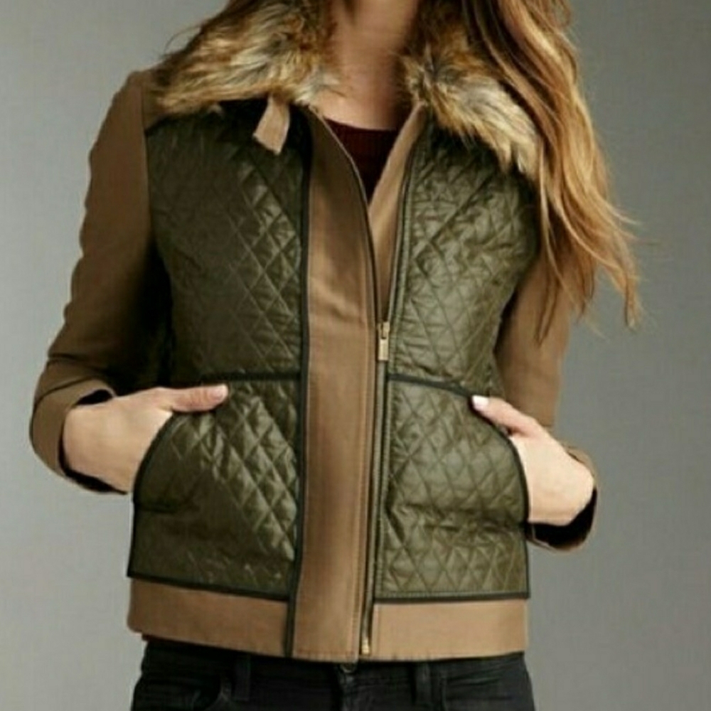 BCBG Maxazria Aden Quilted Faux Fur Jacket